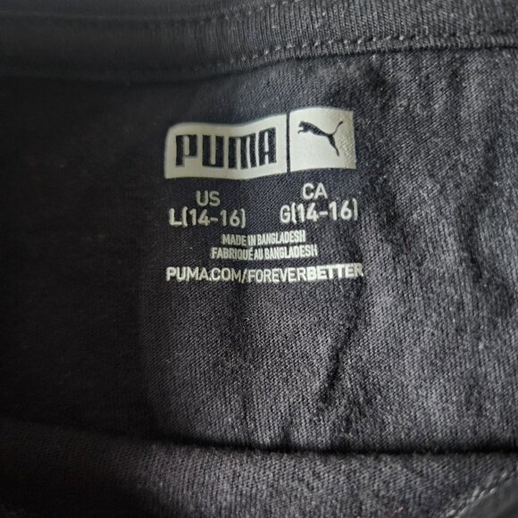 PUMA 100% Cotton Basic Long Sleeve Tee Logo Black Youth Kids Large (14-16) - Picture 4 of 6